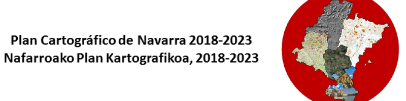 Texto del título con imagen del mapa de Navarra dividido en cuatro formatos cartográficos