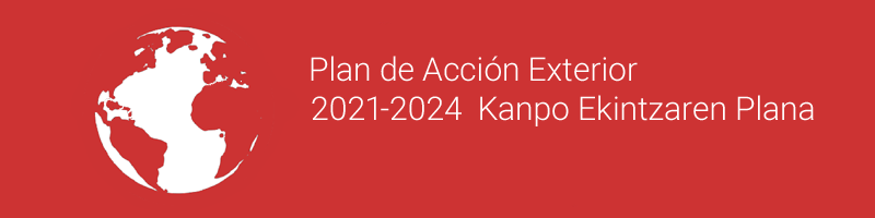 Imagen con el texto Plan de Acción Exterior en castellano y euskera